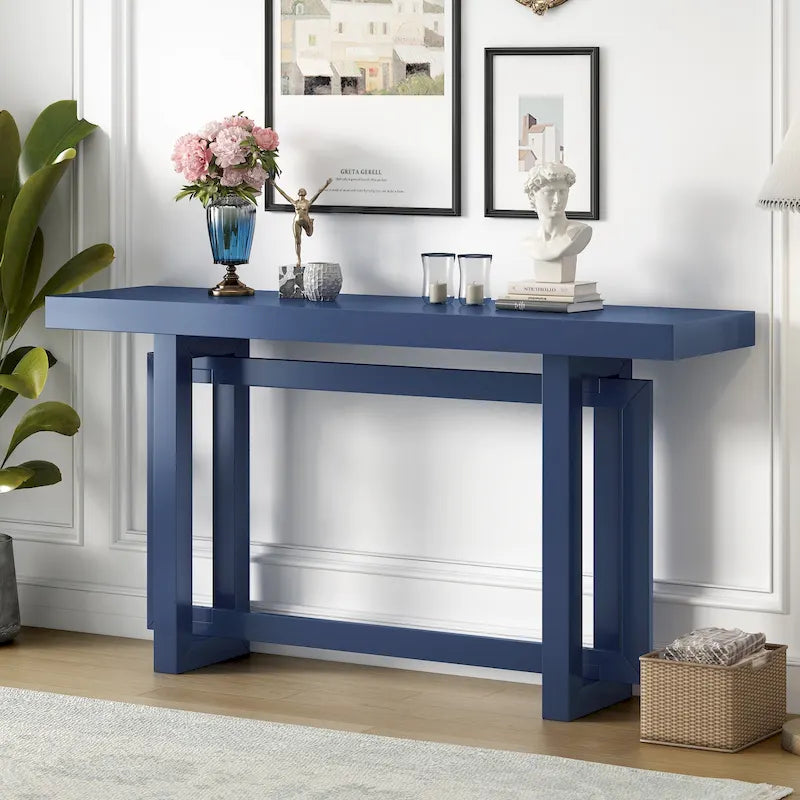 Mesa consola de madera maciza de 59 pulgadas con diseño de patas minimalista