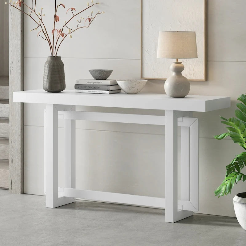 Mesa consola de madera maciza de 59 pulgadas con diseño de patas minimalista