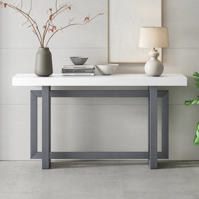 Mesa consola de madera maciza de 59 pulgadas con diseño de patas minimalista
