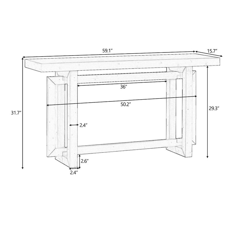 Mesa consola de madera maciza de 59 pulgadas con diseño de patas minimalista