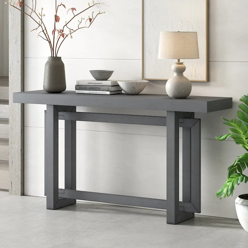 Mesa consola de madera maciza de 59 pulgadas con diseño de patas minimalista