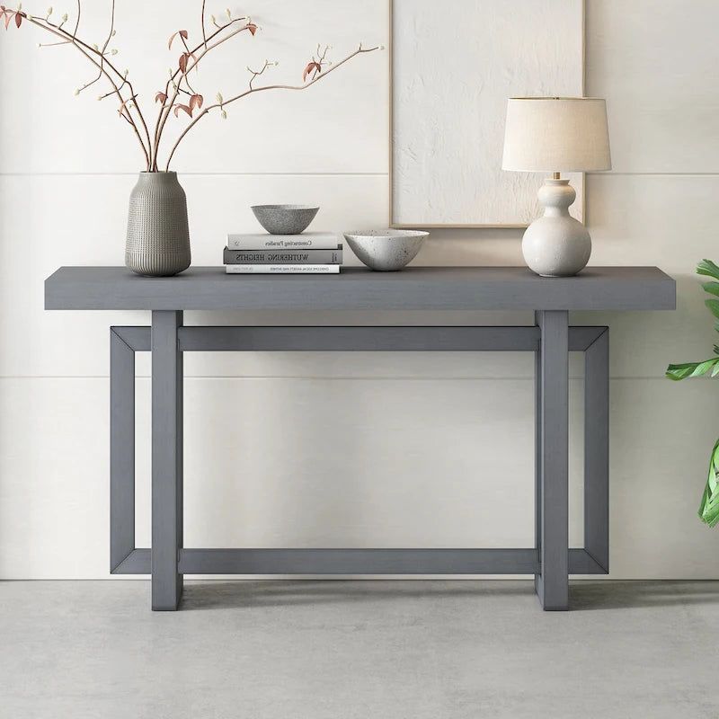 Mesa consola de madera maciza de 59 pulgadas con diseño de patas minimalista