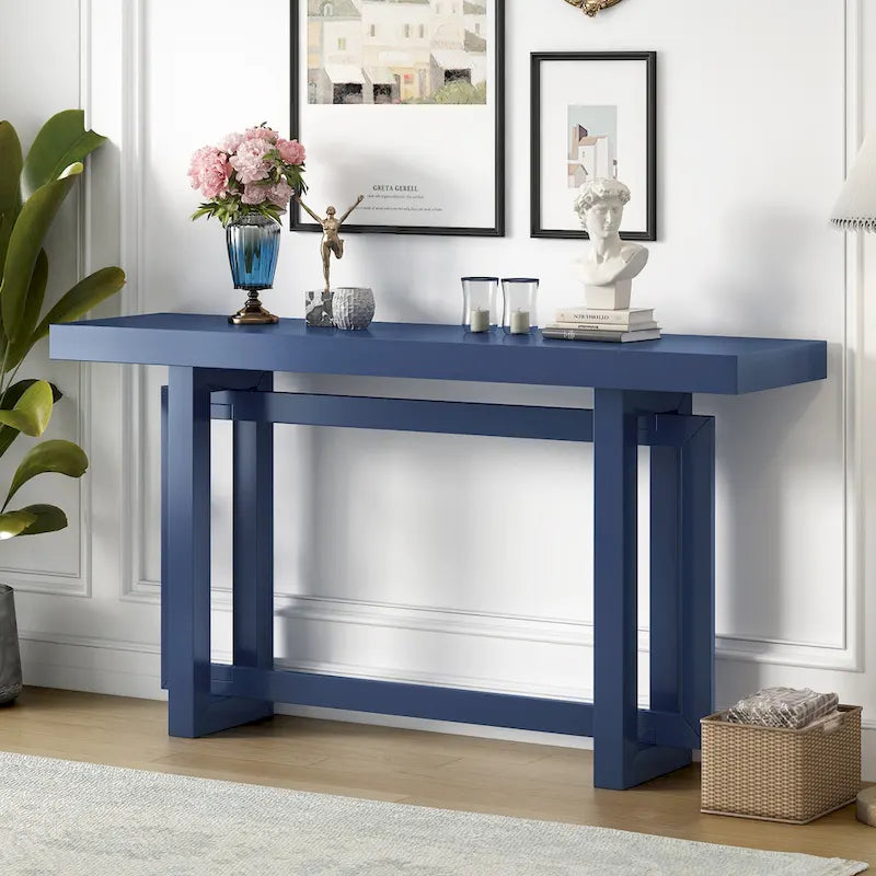 Mesa consola de madera maciza de 59 pulgadas con diseño de patas minimalista