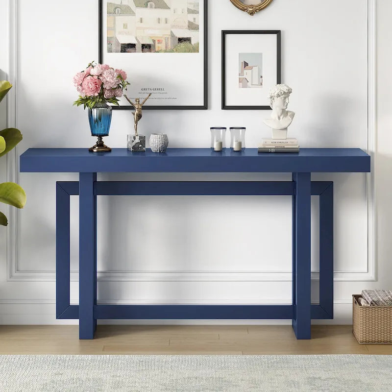 Mesa consola de madera maciza de 59 pulgadas con diseño de patas minimalista