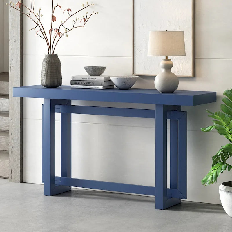 Mesa consola de madera maciza de 59 pulgadas con diseño de patas minimalista