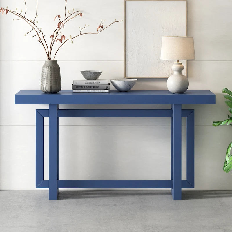 Mesa consola de madera maciza de 59 pulgadas con diseño de patas minimalista