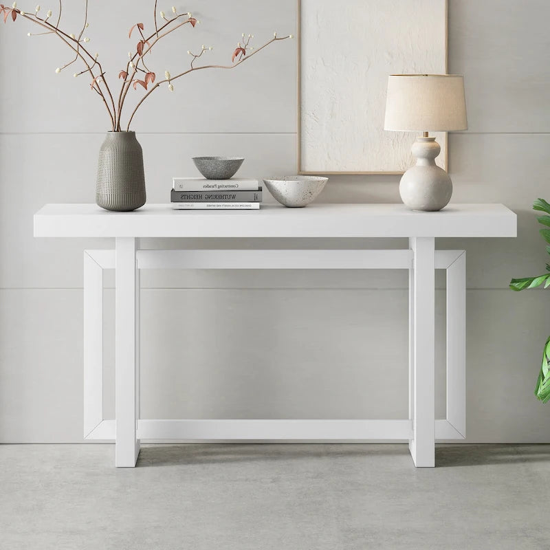 Mesa consola de madera maciza de 59 pulgadas con diseño de patas minimalista