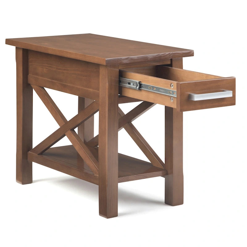 Mesa auxiliar estrecha con cajón y estante inferior – 14 pulgadas de ancho