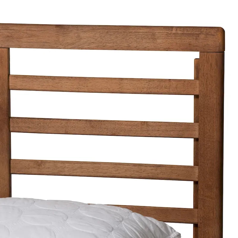 Cama de plataforma de madera Mid-Century Modern con cabecero de listones ajustable