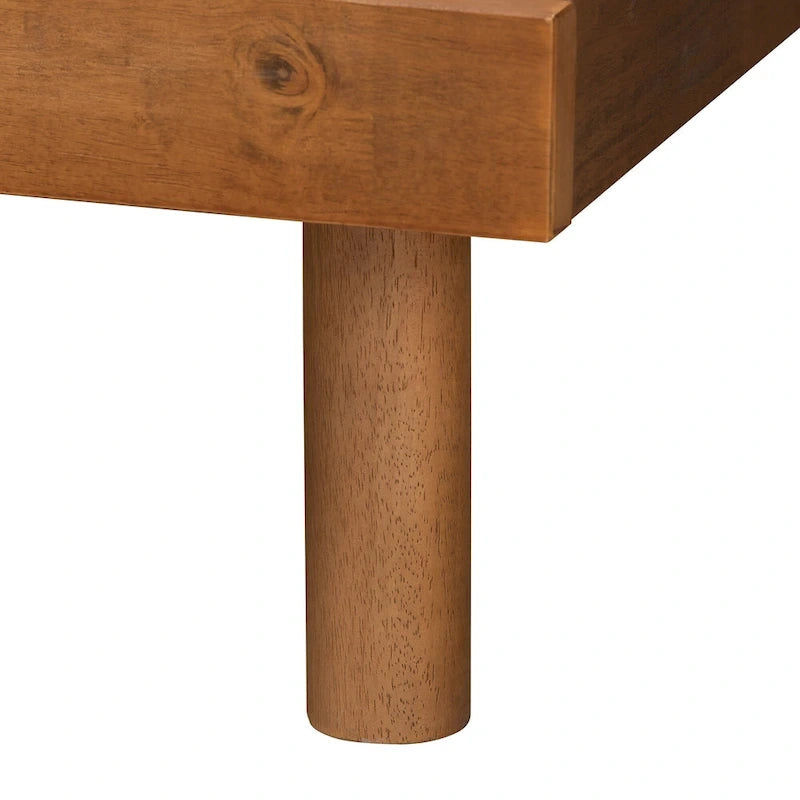 Cama de plataforma de madera Mid-Century Modern con cabecero de listones ajustable