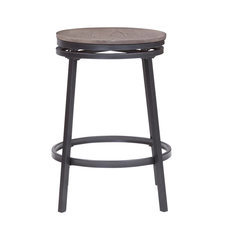 Taburete de mostrador giratorio sin respaldo con estructura de acero y asiento de madera maciza
