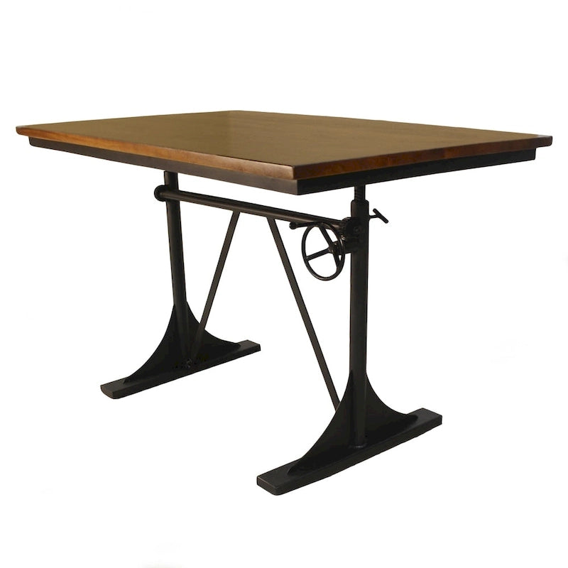 Mesa de manivela de altura regulable con base industrial