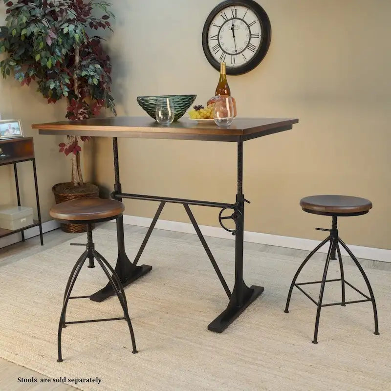 Mesa de manivela de altura regulable con base industrial