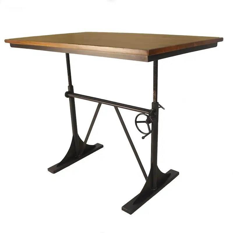 Mesa de manivela de altura regulable con base industrial