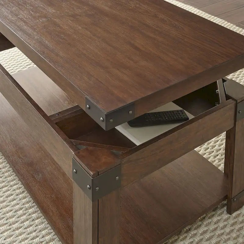 Mesa de centro elevable con estante inferior - Acabado cerezo medio