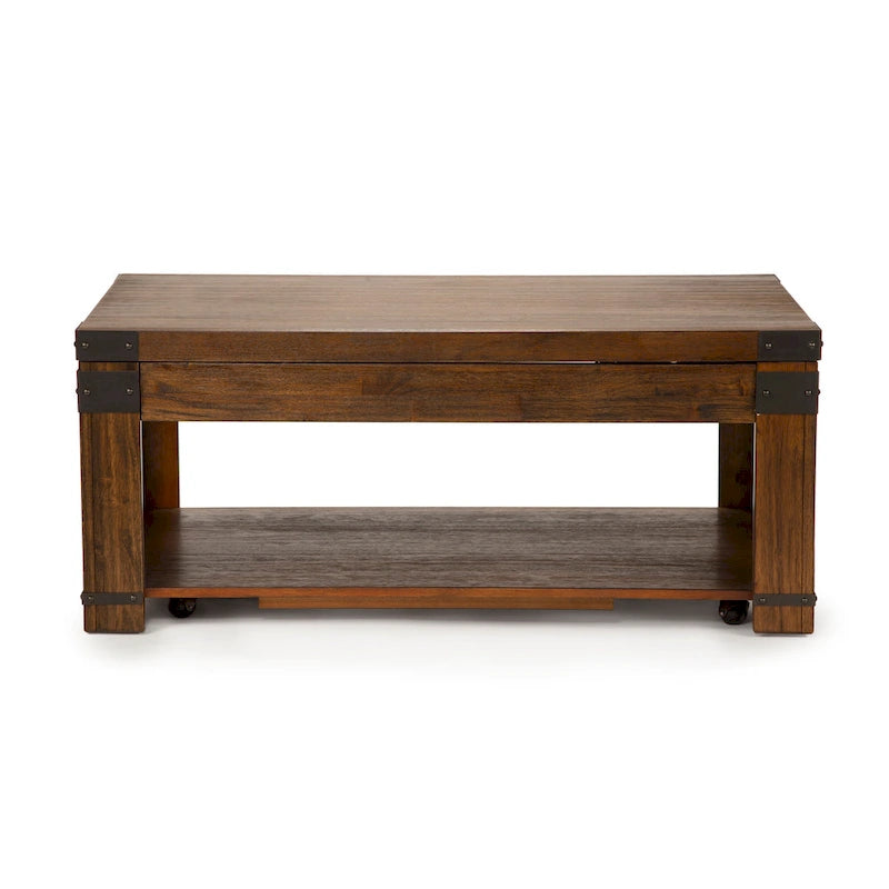 Mesa de centro elevable con estante inferior - Acabado cerezo medio