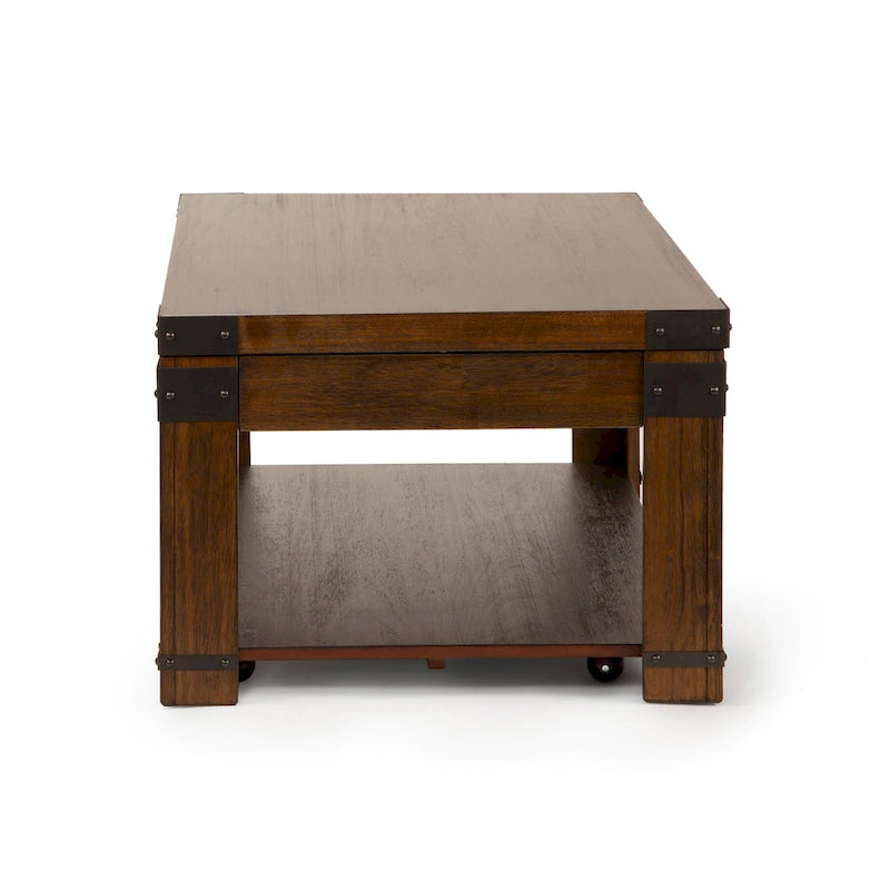Mesa de centro elevable con estante inferior - Acabado cerezo medio