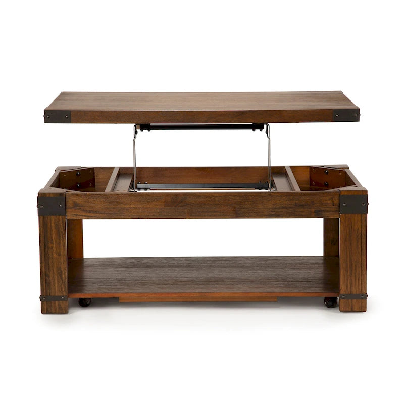 Mesa de centro elevable con estante inferior - Acabado cerezo medio