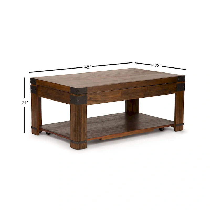 Mesa de centro elevable con estante inferior - Acabado cerezo medio