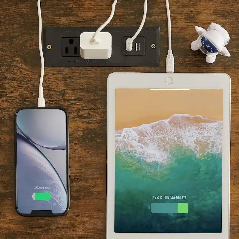 Mesita de noche con estación de carga USB y 2 cajones abatibles