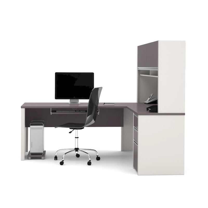Escritorio en forma de L de 72 pulgadas con credenza y pedestal