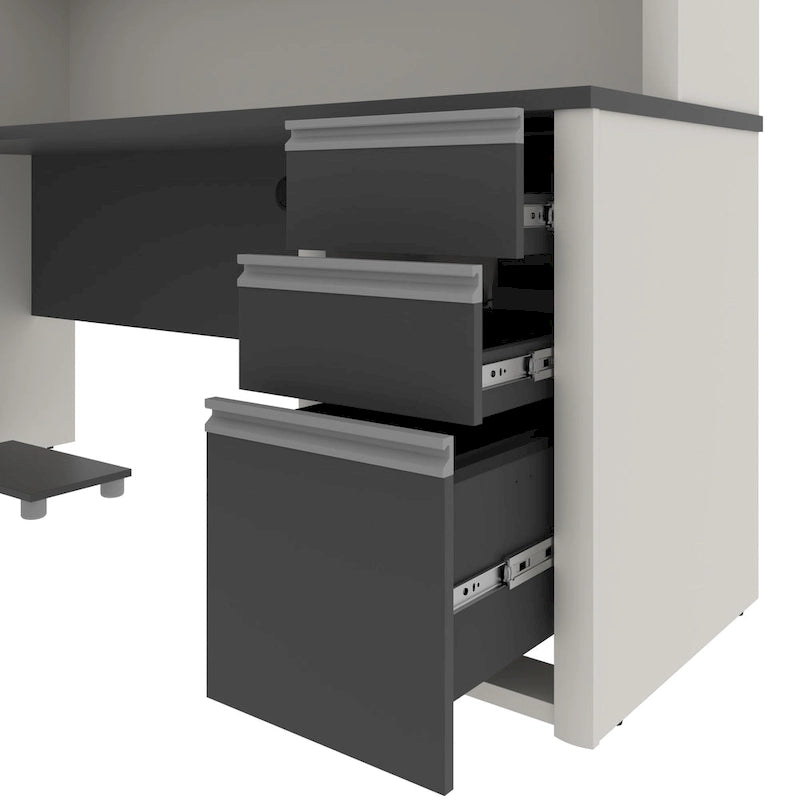 Escritorio en forma de L de 72 pulgadas con credenza y pedestal