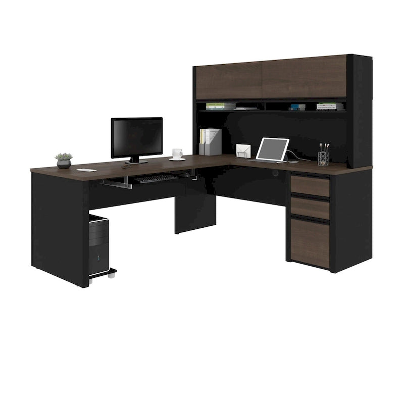 Escritorio en forma de L de 72 pulgadas con credenza y pedestal