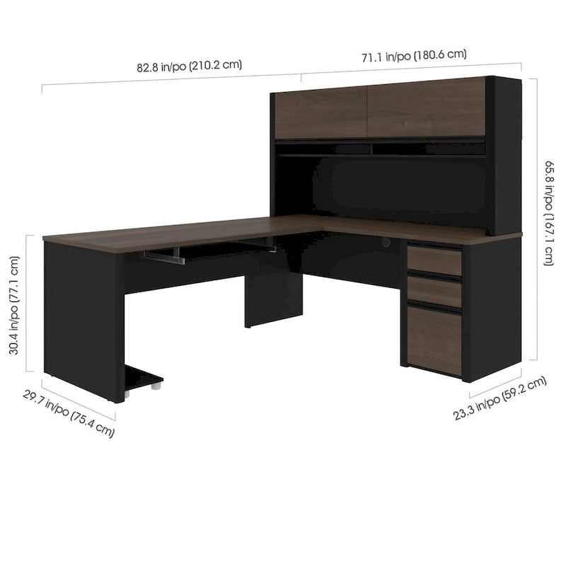 Escritorio en forma de L de 72 pulgadas con credenza y pedestal