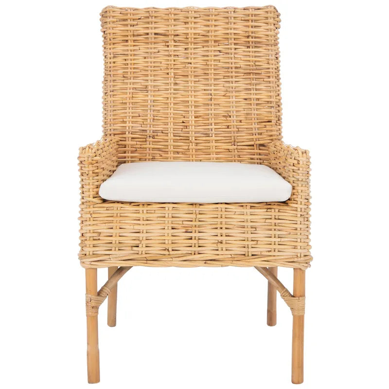 Sillón decorativo de ratán costero con cojín