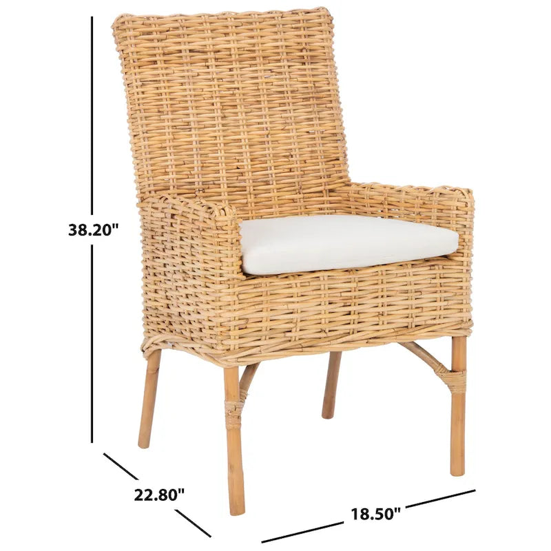 Sillón decorativo de ratán costero con cojín