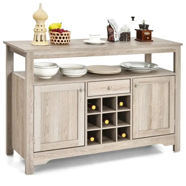 Vinoteca gris con cajones y estantes de almacenamiento