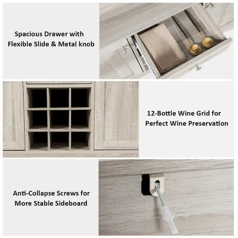 Vinoteca gris con cajones y estantes de almacenamiento