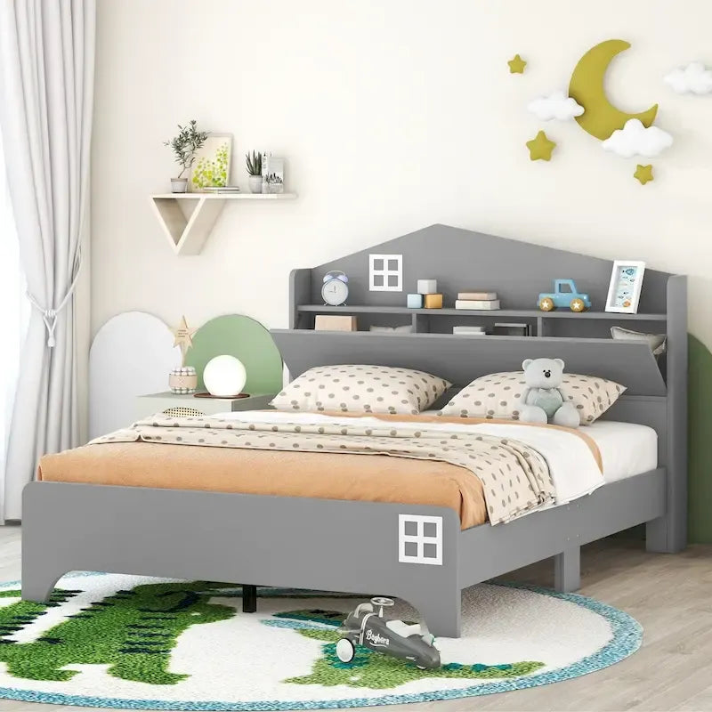 Cama de plataforma matrimonial con cabecera de almacenamiento