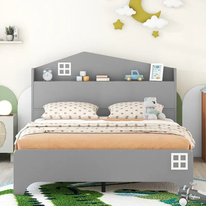 Cama de plataforma matrimonial con cabecera de almacenamiento
