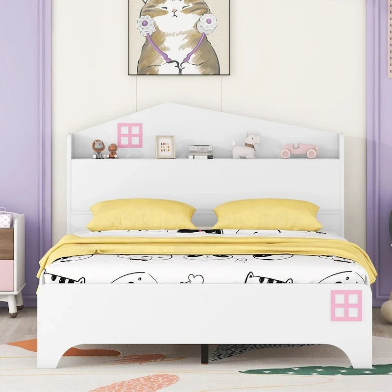 Cama de plataforma matrimonial con cabecera de almacenamiento