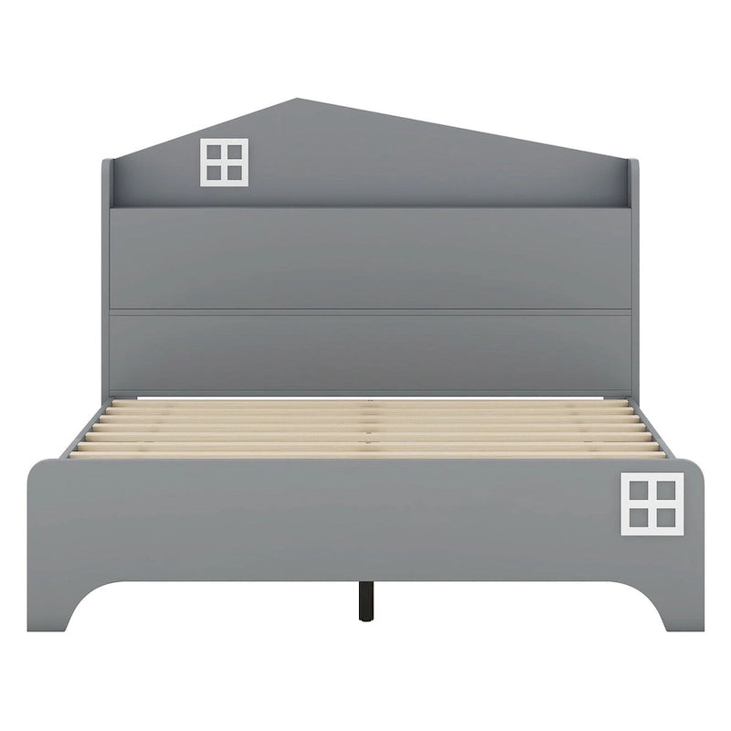 Cama de plataforma matrimonial con cabecera de almacenamiento