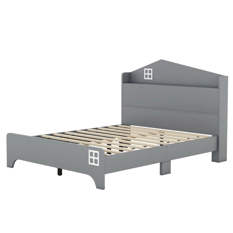 Cama de plataforma matrimonial con cabecera de almacenamiento