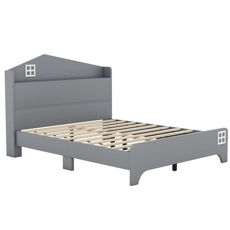 Cama de plataforma matrimonial con cabecera de almacenamiento