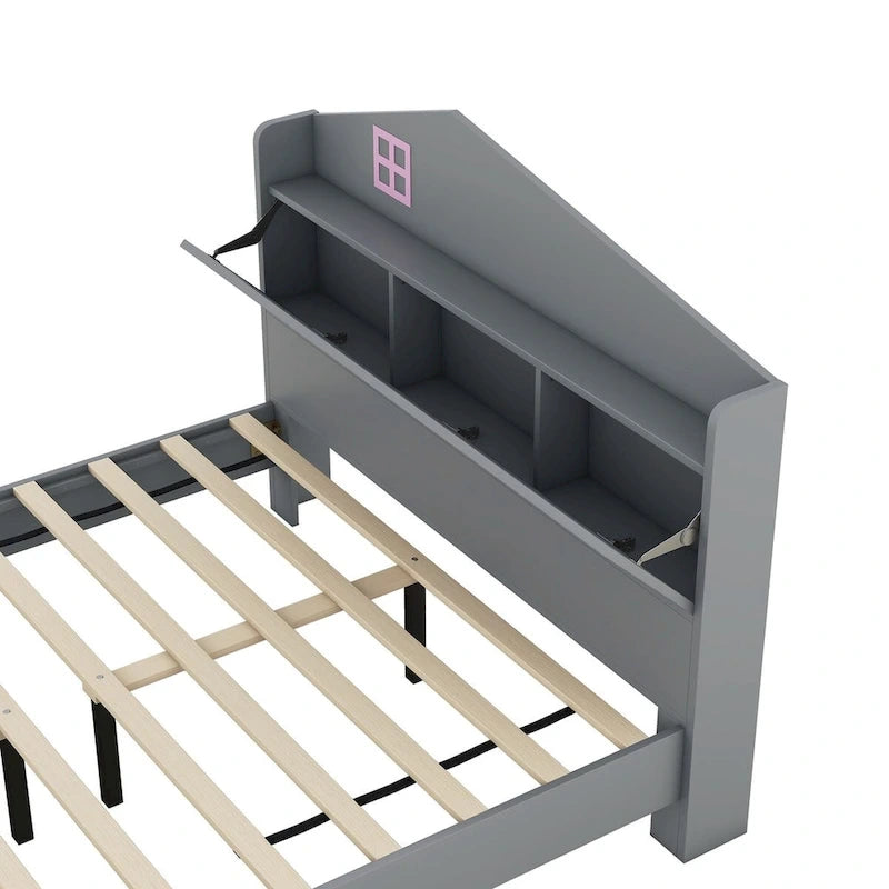 Cama de plataforma matrimonial con cabecera de almacenamiento