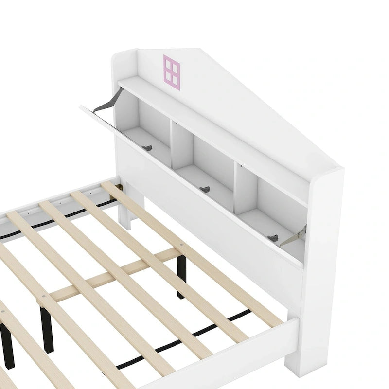 Cama de plataforma matrimonial con cabecera de almacenamiento