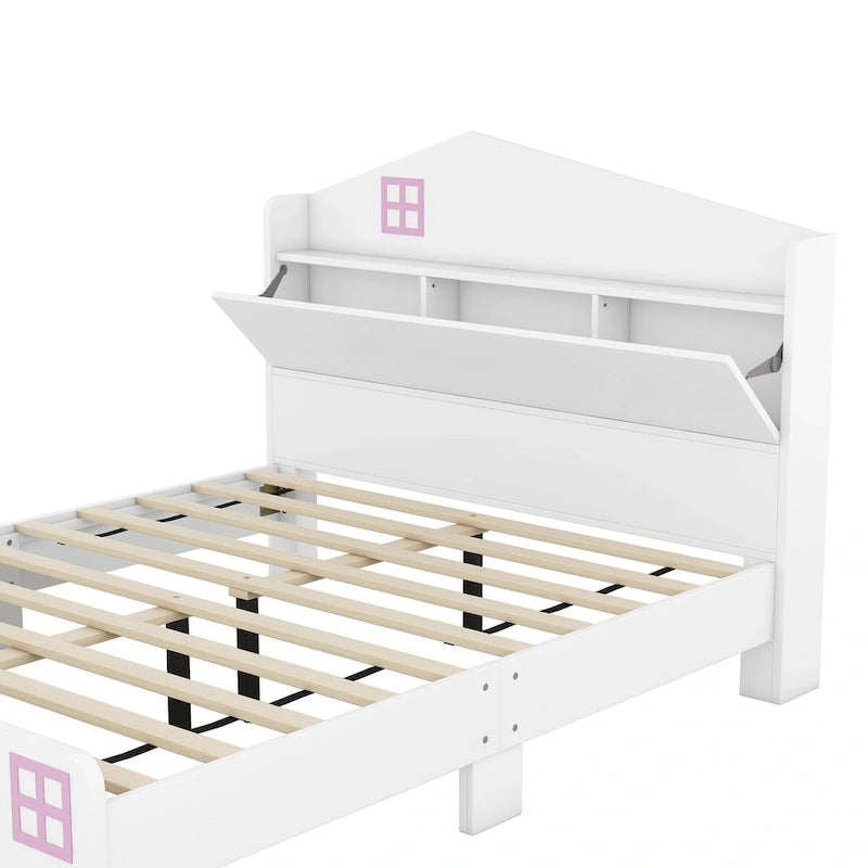 Cama de plataforma matrimonial con cabecera de almacenamiento