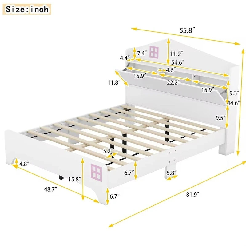 Cama de plataforma matrimonial con cabecera de almacenamiento