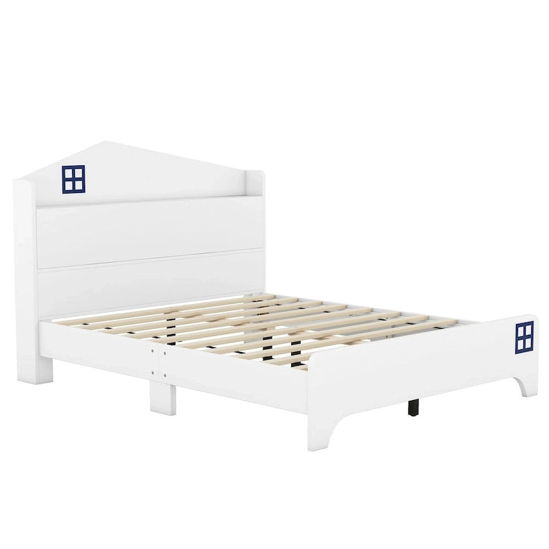 Cama de plataforma matrimonial con cabecera de almacenamiento
