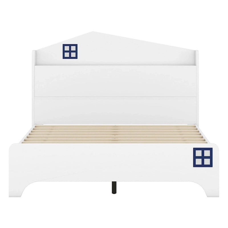 Cama de plataforma matrimonial con cabecera de almacenamiento