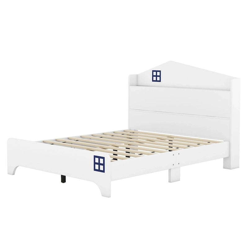 Cama de plataforma matrimonial con cabecera de almacenamiento