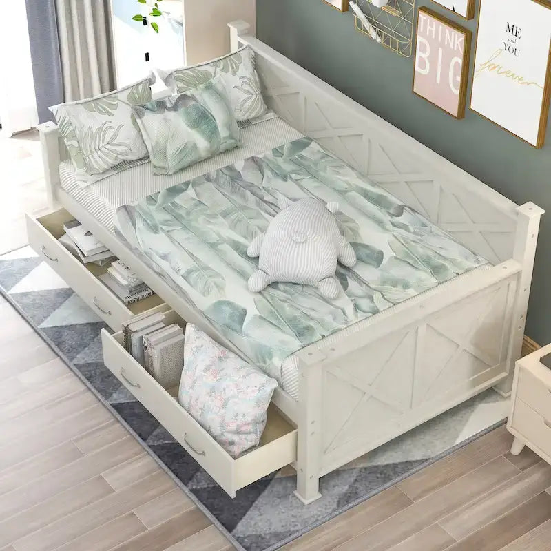 Sofá cama individual con 2 cajones de almacenamiento y soporte de láminas de madera