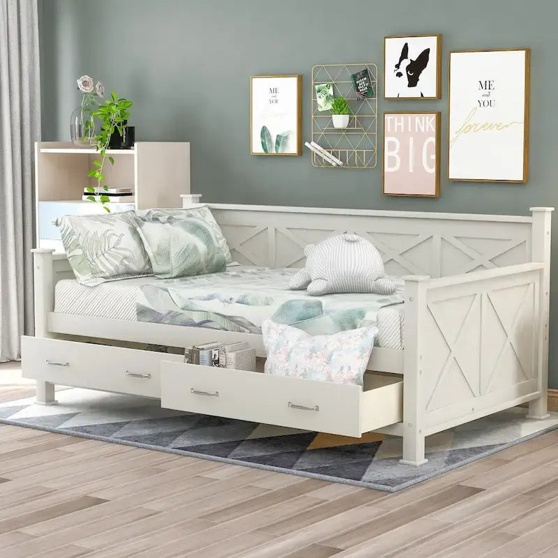 Sofá cama individual con 2 cajones de almacenamiento y soporte de láminas de madera