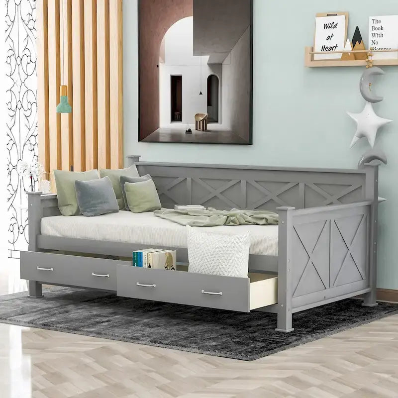 Sofá cama individual con 2 cajones de almacenamiento y soporte de láminas de madera