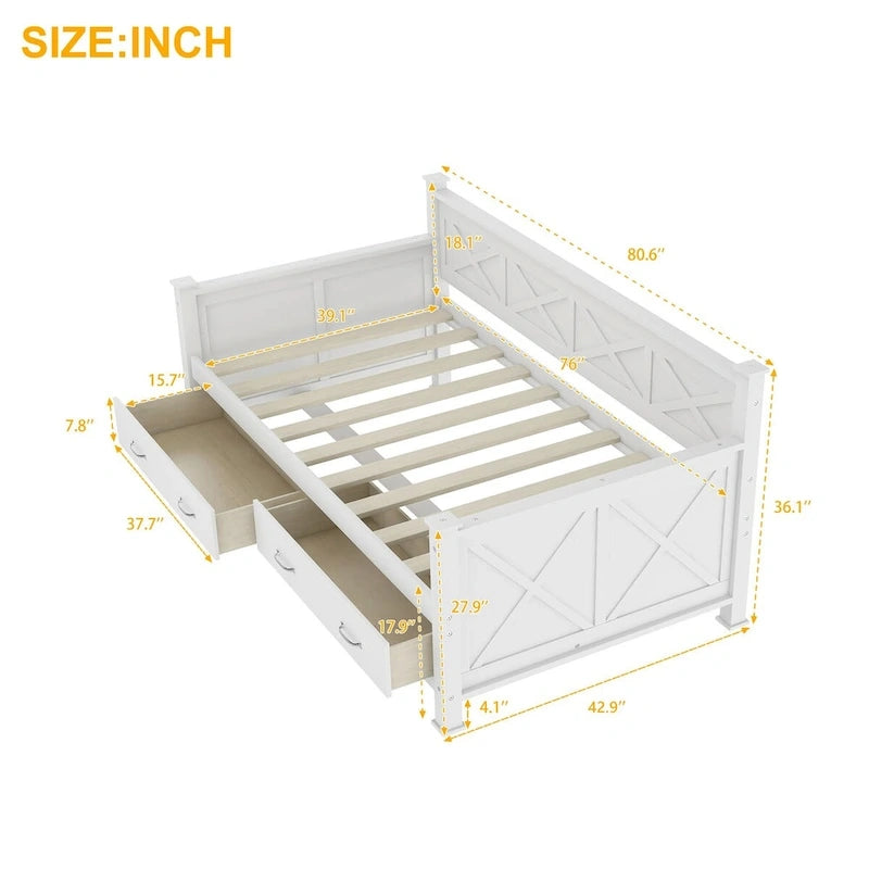 Sofá cama individual con 2 cajones de almacenamiento y soporte de láminas de madera
