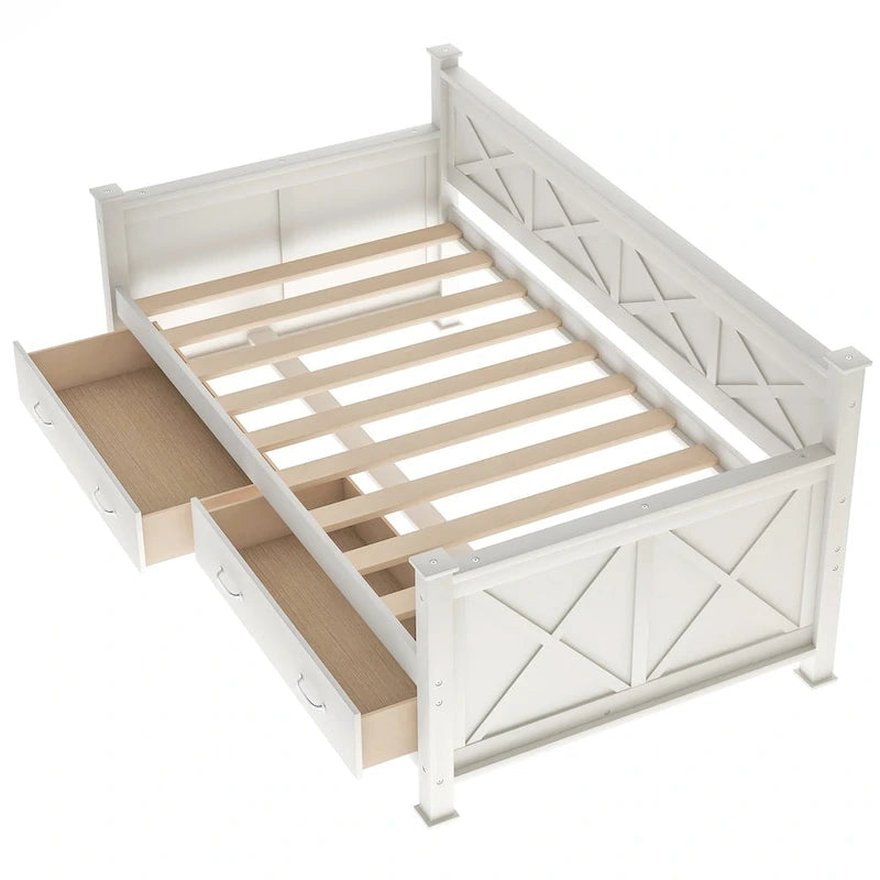 Sofá cama individual con 2 cajones de almacenamiento y soporte de láminas de madera